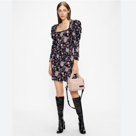 Ted Baker Dracena Black Floral 80's Retro Black Floral Puff Sleeve Dress Size 3